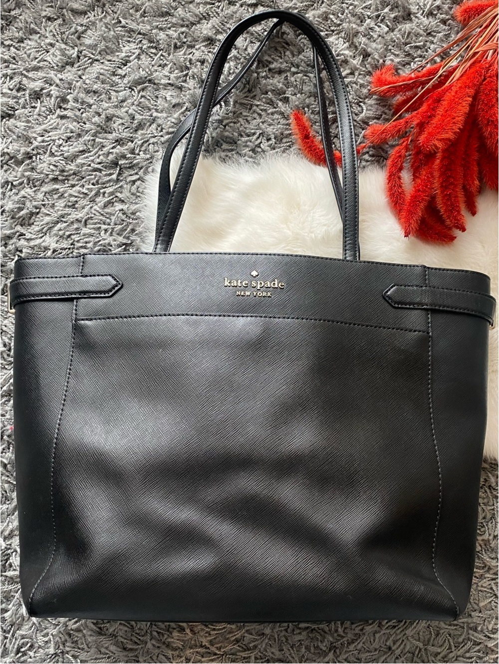 Kate Spade 100% Genuine Suffiano Leather Staci Tote Bag in Black